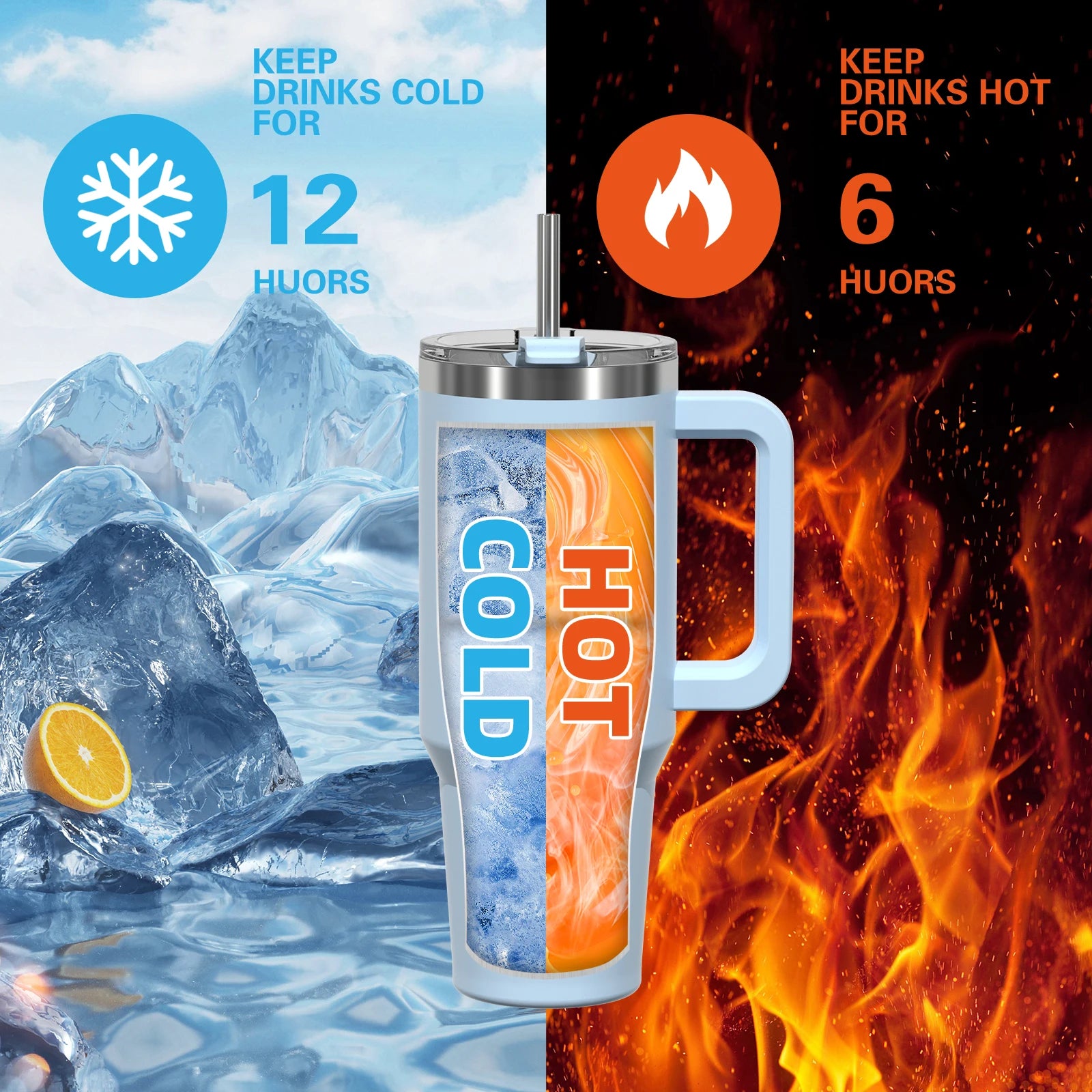 30/40oz Tumbler With Handle and Straw Large Capacity Stainless Steel Thermal Cup for Coffee Double Vacuum Insulated Mug