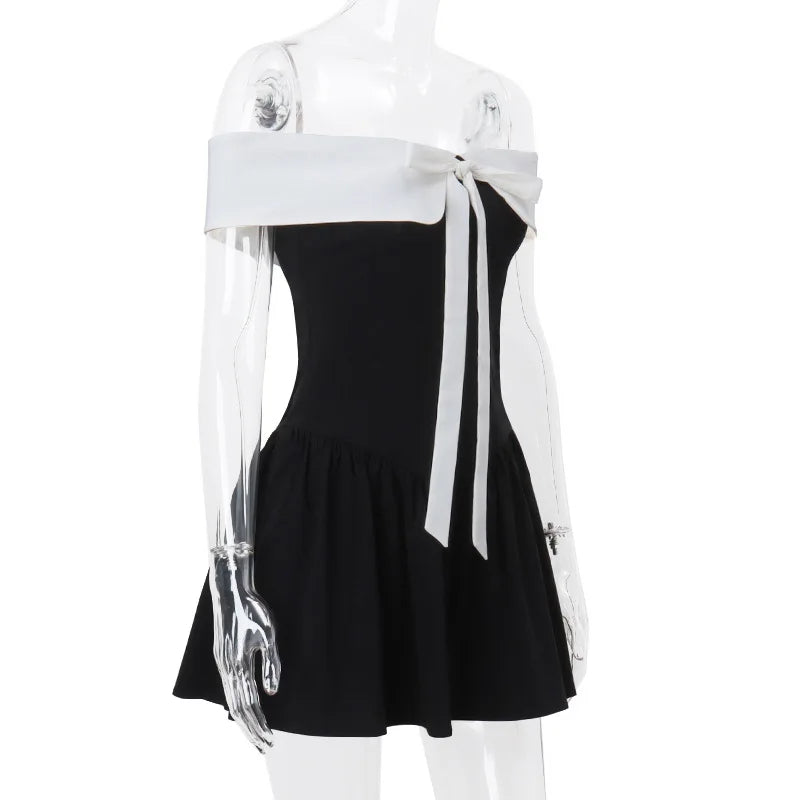 Trendix Lace Patchwork Ruffle Mini Dress Women Summer High Waist Slim Off Shoulder Dresses Vacation Sexy Party Elegant Dress