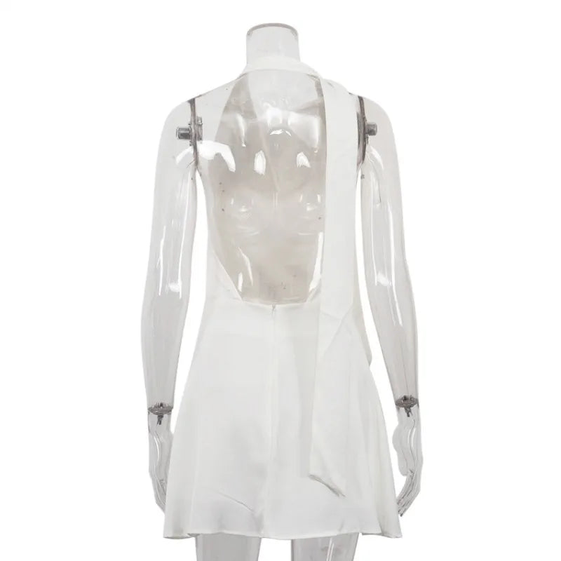 Trendix Sexy Backless Satin Dress For Women Solid Fashion Lace Up Halter Mini Dresses Vacation Casual Party A-Line Elegant Dress