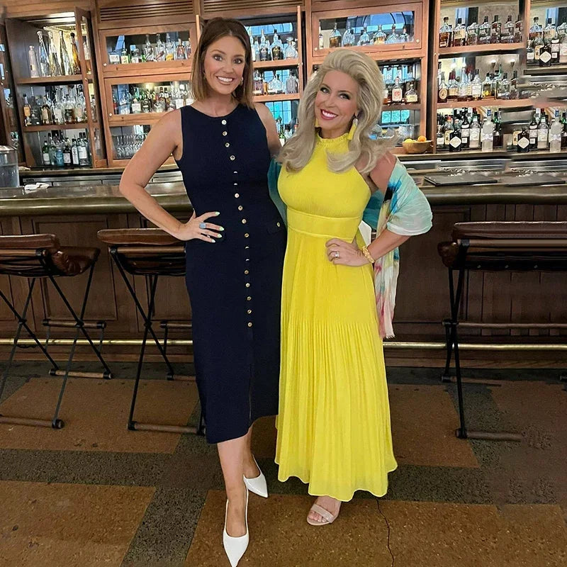 Trendix Elegant Knitted Dress For Women Patchwork Pocket Sleeveless High Waist Long Dresses Femme Street Slim Knit Evening Dress