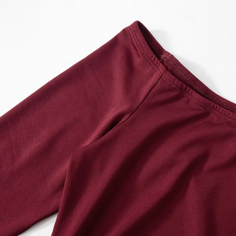 Trendix Pleated Bodycon Mini Dress Women's Sexy Off Shoulder High Waist Long Sleeve Dresses Femme Party Elegant Burgundy Dress