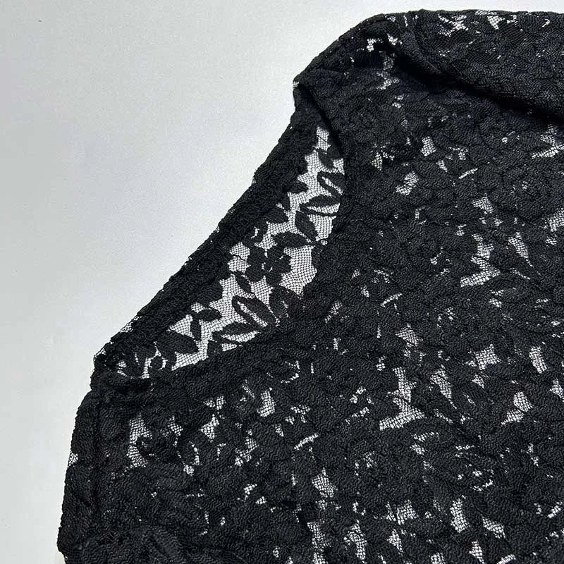 Trendix Sexy Lace See Through Dress Women's Solid Long Sleeve O Neck Elegant Evening Dresses Fashion Hollow Beach Party Dress