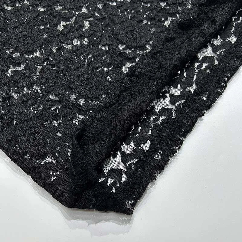 Trendix Sexy Lace See Through Dress Women's Solid Long Sleeve O Neck Elegant Evening Dresses Fashion Hollow Beach Party Dress