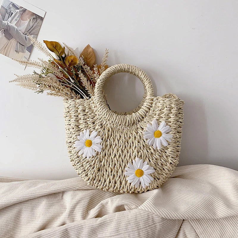 "Sun-Kissed" Floral Daisy Basket Bag