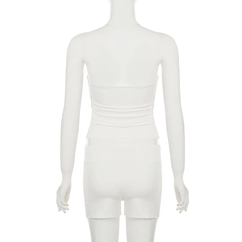 Trendix Bodycon Tank Tops 2 Piece Sets Women Summer Slim Solid Sports Yoga Shorts Ladies Street Sexy Deep V Neck Crop Top Suits