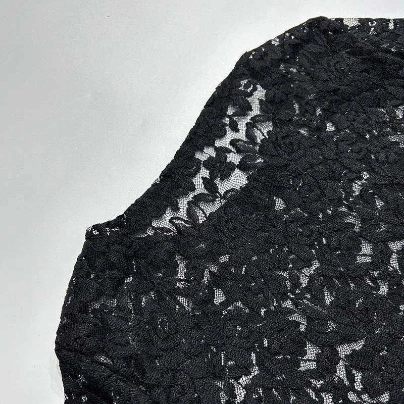 Trendix Sexy Lace See Through Dress Women's Solid Long Sleeve O Neck Elegant Evening Dresses Fashion Hollow Beach Party Dress