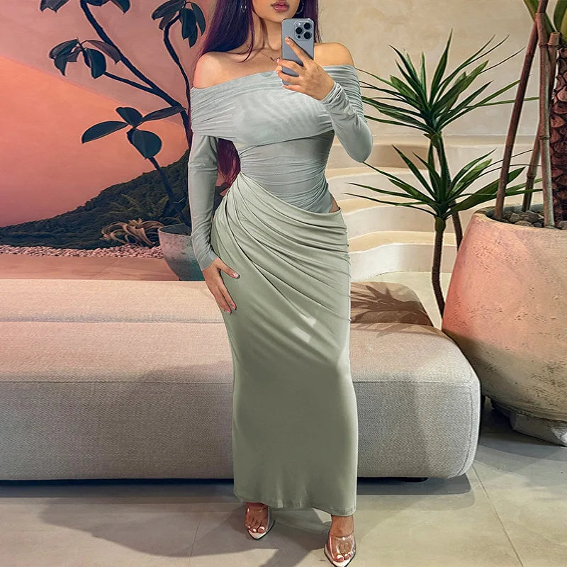 Trendix Off Shoulder Patchwork Dress Sexy Lace Backless Slim Long Sleeve Maxi Dresses Women's Beach Party Elegant Evening Dress