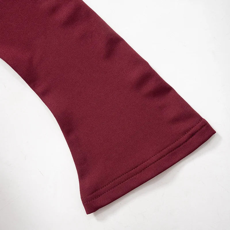 Trendix Pleated Bodycon Mini Dress Women's Sexy Off Shoulder High Waist Long Sleeve Dresses Femme Party Elegant Burgundy Dress