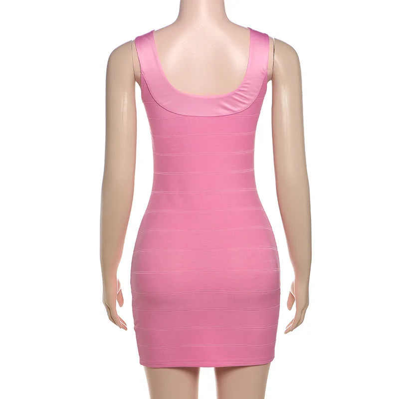 Trendix Sexy Backless Slim Mini Dress Women Summer Bodycon Solid Pleated Suspender Dress Vacation Party Patchwork Short Dress