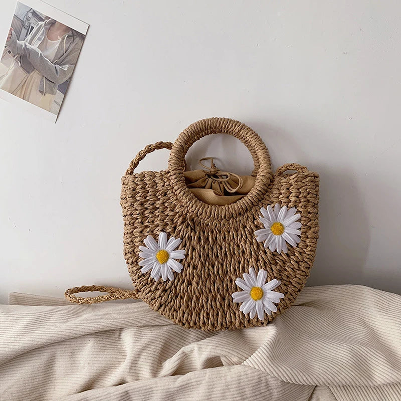 "Sun-Kissed" Floral Daisy Basket Bag