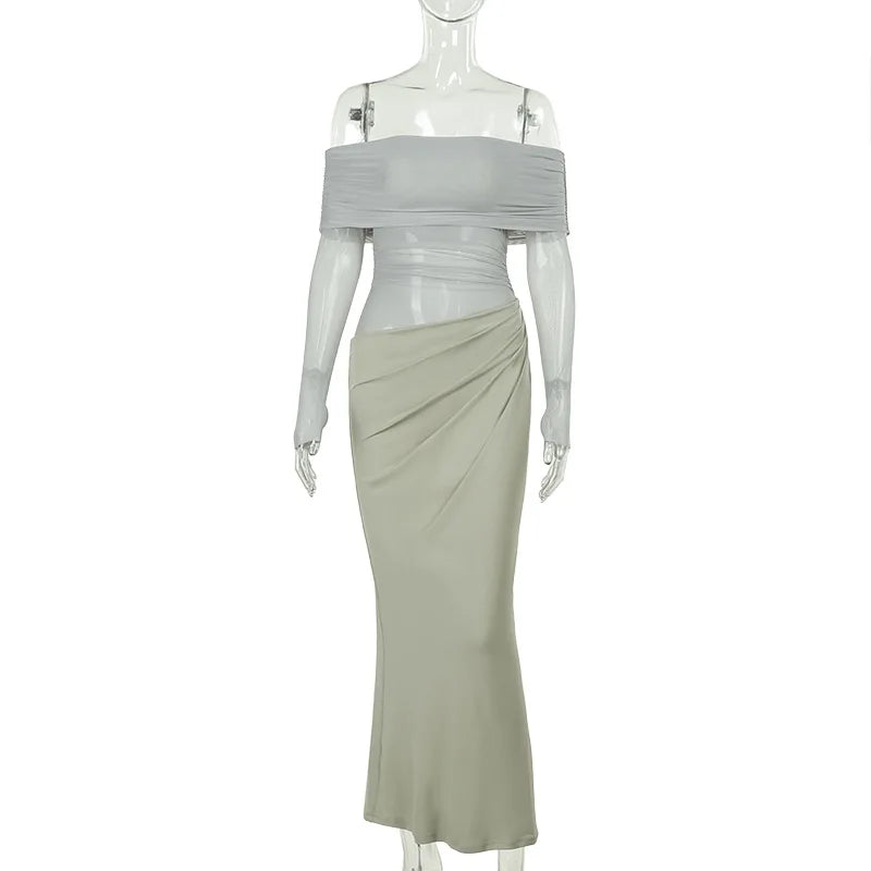 Trendix Off Shoulder Patchwork Dress Sexy Lace Backless Slim Long Sleeve Maxi Dresses Women's Beach Party Elegant Evening Dress