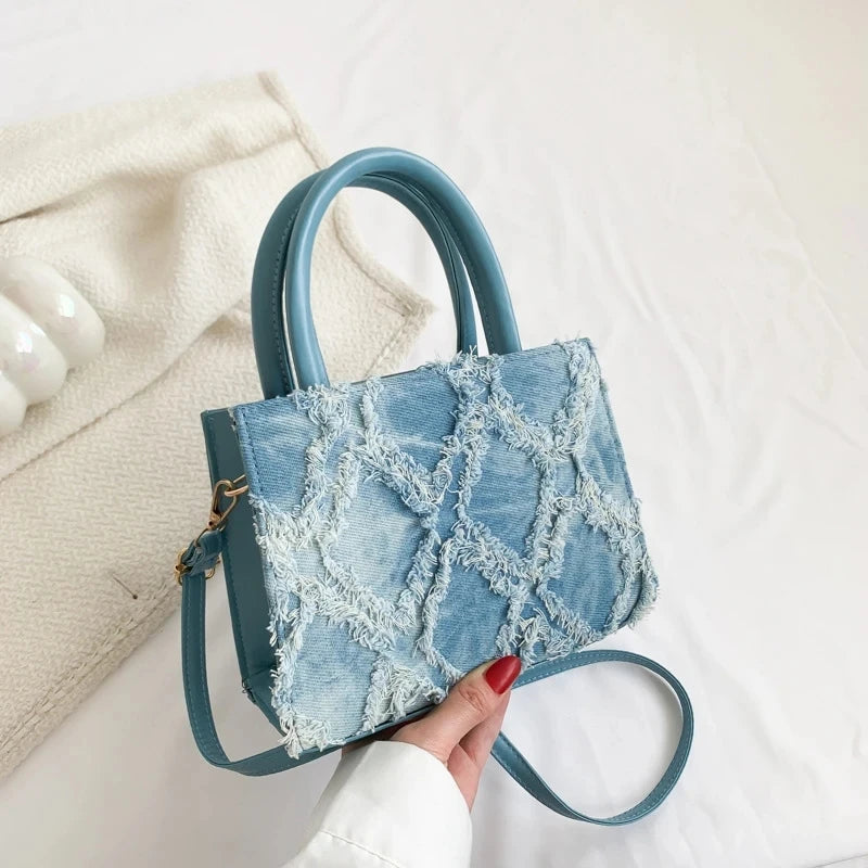 "Patchwork Chic" Denim Top-Handle Bag