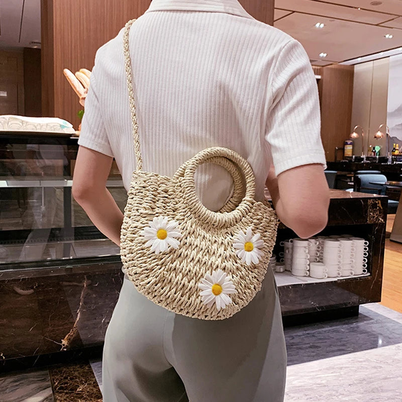 "Sun-Kissed" Floral Daisy Basket Bag