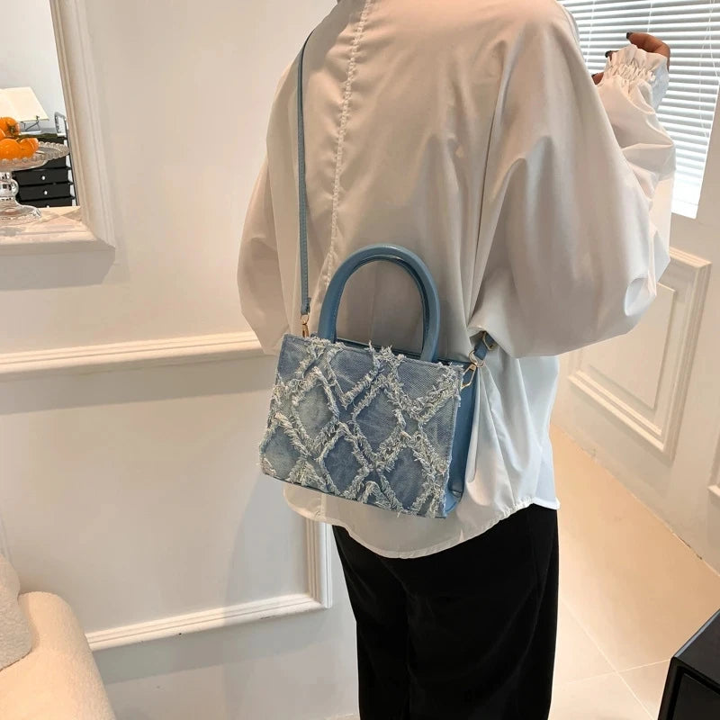 "Patchwork Chic" Denim Top-Handle Bag