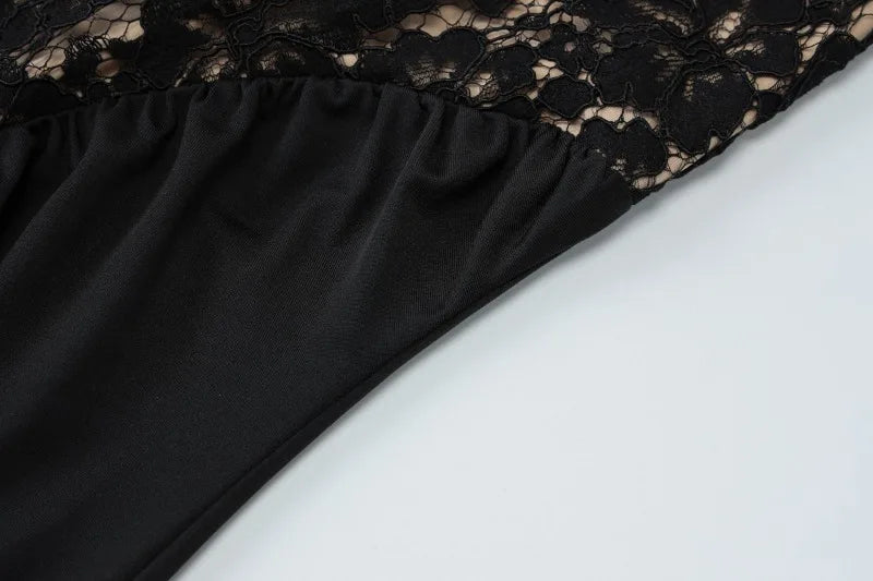 Trendix Lace Patchwork Elegant Evening Dress Women High Waist Slim Sleeveless Maxi Dresses Party Club Sexy Bodycon Long Dress