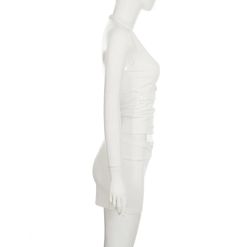 Trendix Bodycon Tank Tops 2 Piece Sets Women Summer Slim Solid Sports Yoga Shorts Ladies Street Sexy Deep V Neck Crop Top Suits