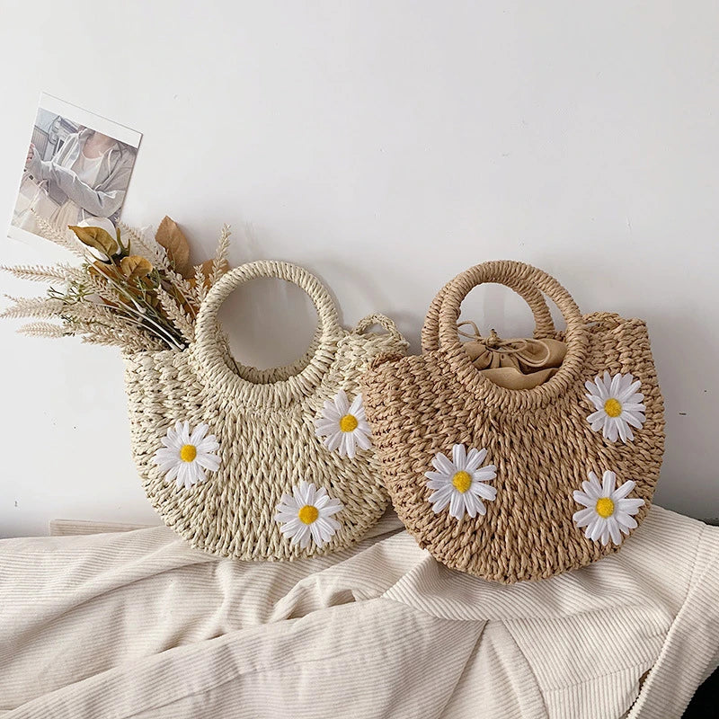 "Sun-Kissed" Floral Daisy Basket Bag