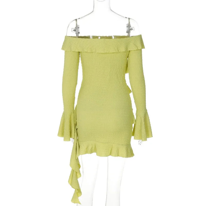 Trendix Ruffle Off Shoulder Dress Women Sexy Backless Long Sleeve High Waist Mini Dress Party Fashion Elegant Vacation Dresses