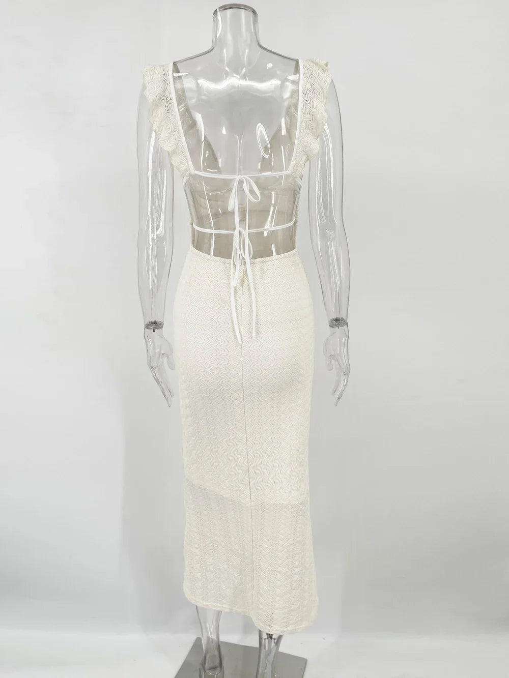 Trendix Deep V Neck Knit Dresses Women Sleeveless See Through High Waist Cover Up Dress Femme Vacation Sexy Knitted Beach Dress